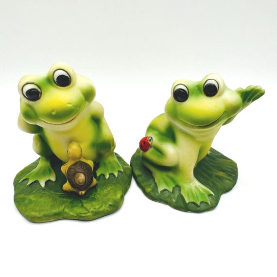 Adorable Vintage Frog Duo with Turtle and Ladybug