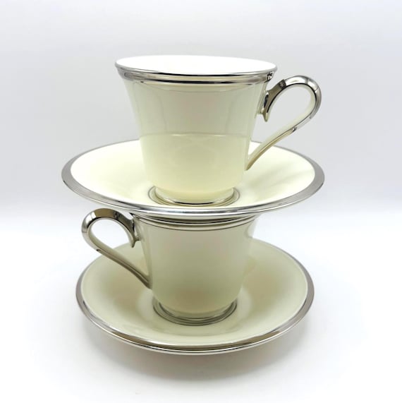 Vintage Lenox Teacup and Saucer Set - Solitaire Pattern - Elegant Platinum Trim
