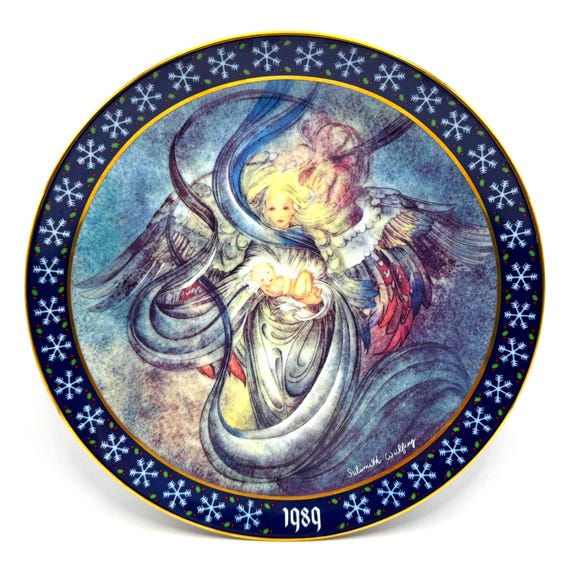 1989 Sulamith Wülfing Angel Plate 9.5” Christmas Germany