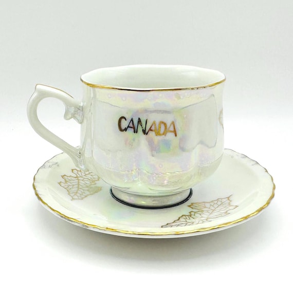 Vintage Niagara Falls Canada Teacup & Saucer - Iridescent Mother of Pearl Cup Souvenir