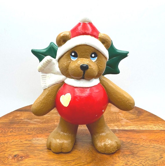 Retro Christmas Hand-Painted Hobbyist Bear Figurine in Ceramic