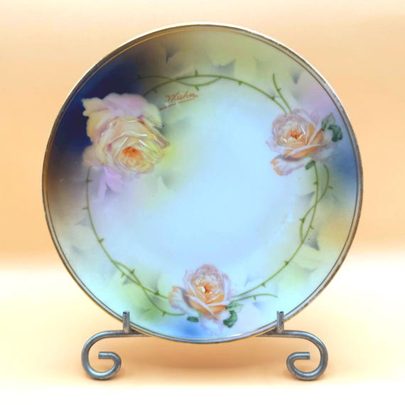 Antique Hand Painted Prussia Rose Cabinet Plate Royal Rudolstadt
