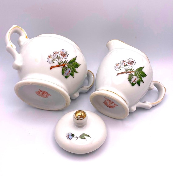 Vintage Floral Bone China Creamer and Sugar Set - EMS Japan