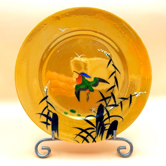 Vintage TT Japan Kingfisher Plate Peach Luster Hand Painted 7”