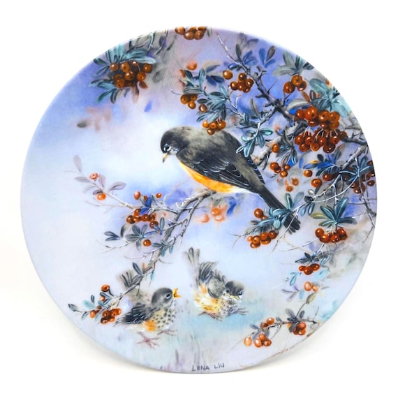 Lena Liu Collectible Plate: Robin and Babies - Nature's Poetry Series