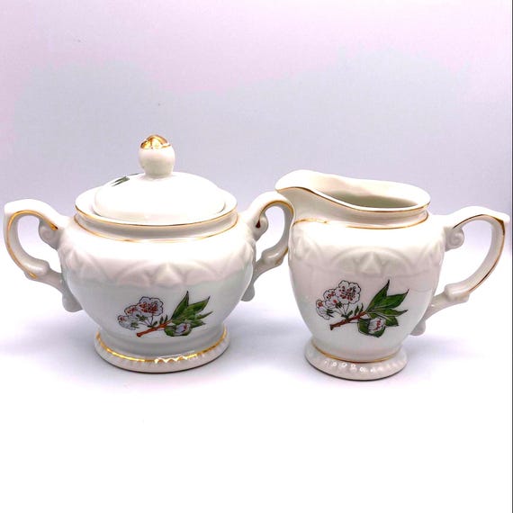 Vintage Floral Bone China Creamer and Sugar Set - EMS Japan