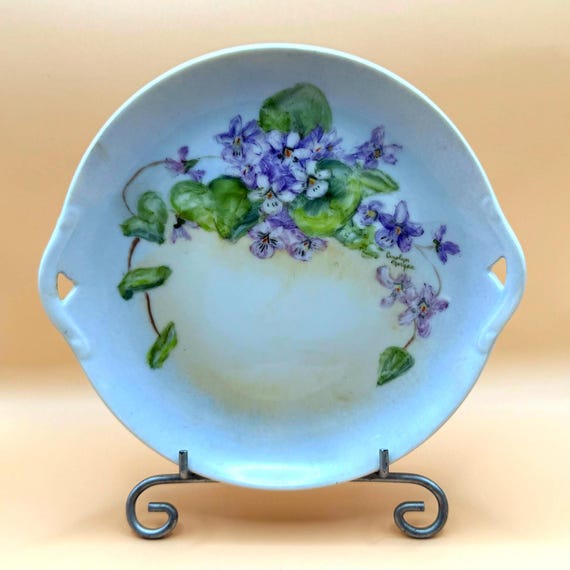 Vintage Hand Painted Violet Plate - Artist signed