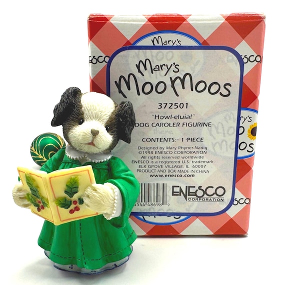 Vintage Mary's Moo Moos Howl-eluia Dog Caroler Christmas Figurine