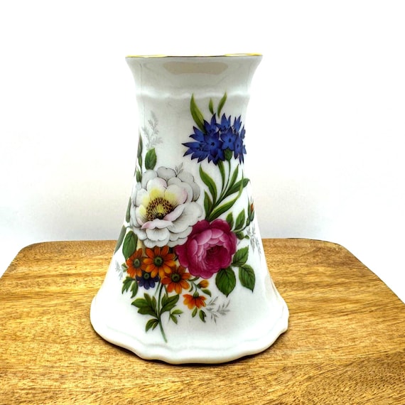 German Porcelain Floral Vase Gold Rim