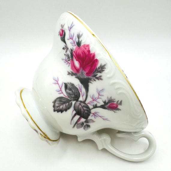 Elegant Vintage Pedestal Teacup with Pink Rose and Gold Trim