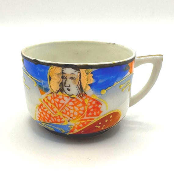 Unique Hand Painted Occupied Japan Moriage Satsuma Style Teacup