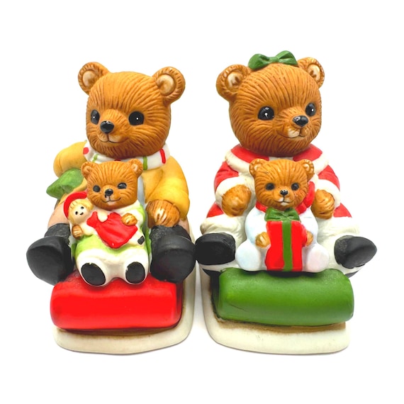 Vintage Homco Christmas Teddy Bear figurines #5102 - Set of 2