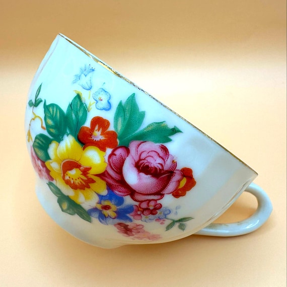 Vintage Japan Porcelain Teacup Floral Gold Trim
