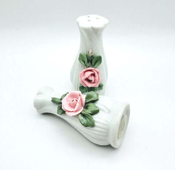 Elegant Vintage White Salt & Pepper Shakers - Shabby Chic Kitchen Decor