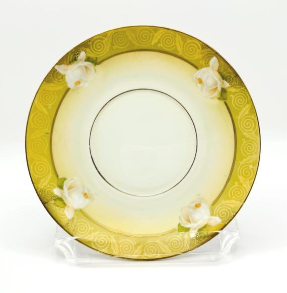 Vintage RS Reinhold Schlegelmilch Handpainted Teacup & Saucer - White Roses with Peach Hues -Blends of greens and golds - Beautiful!