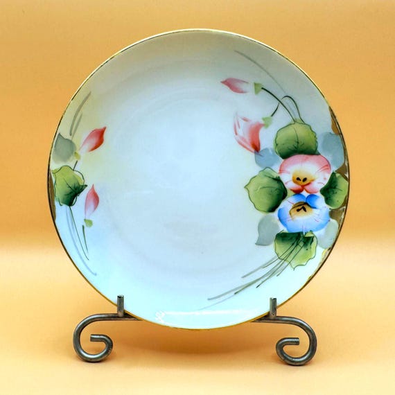 Antique Nippon Hand Painted Porcelain Plate Floral Gold Trim