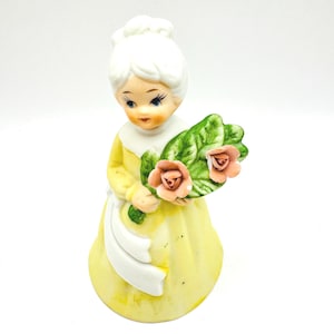 Vintage UCGC Porcelain Bisque Bell - Yellow Flower Girl Figurine