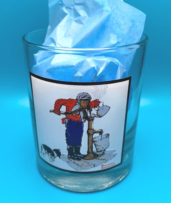 Vintage Pepsi Arby's Collectors Series - Lowball Glass - 1979 -"Chilling Chore 1963"- Norman Rockwell Winter Scene