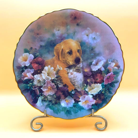 Vintage Bradford Exchange Cozy Petunia Patch Collector Plate Puppy Kitten