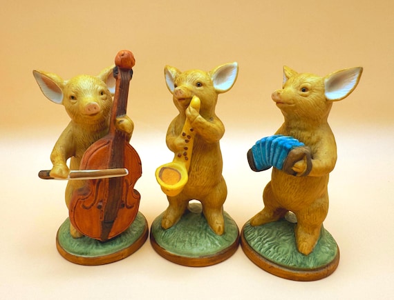 Vintage Enesco Musical Pig Figurines Set of 3