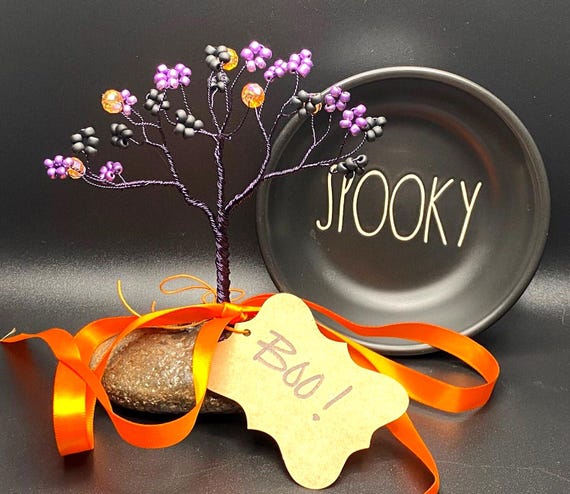 Halloween Copper Wire Tree - Purple, Orange, and Black - Unique Gift - Fall or Halloween Accent - Hand Made Copper Wire Art Tree