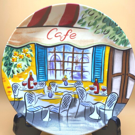 Vintage Avon China Plates, French Cafe, French Bakery, Salad or Dessert Plates with Cafe Society Street Scenes - Vintage Avon