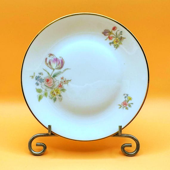 Vintage Bavaria Dessert Plate LHS Hutschenreuther Floral Gold Rim 6”