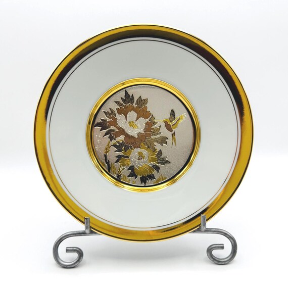 Chokin Art Vintage LAL Decorative Hummingbird Plate - Engraved Collectible - Artist signed