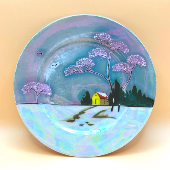 Antique Takito Winter Landscape Plate Hand Painted Lustreware Japan