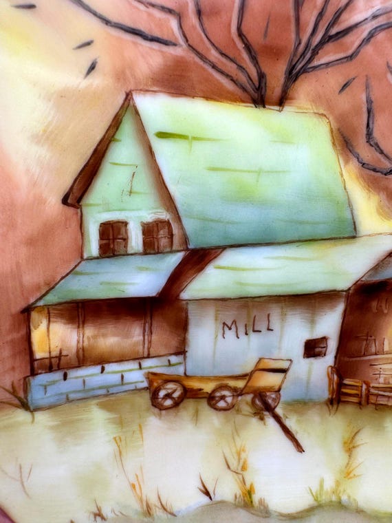 Artist-Signed Vintage Plate - Hand-Painted Old Mill Design