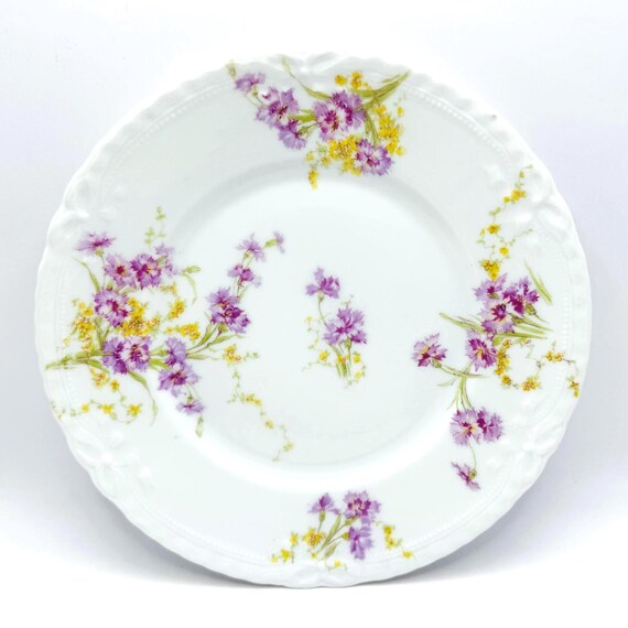Elegant Fuchsia Lavender and Yellow Floral Plates | Theodore Haviland Limoges Set