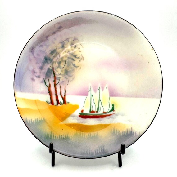 Prov Saxe E.S. Germany Hand-Painted Sailboat Plate - Luster Finish by Carl Schlegelmilch