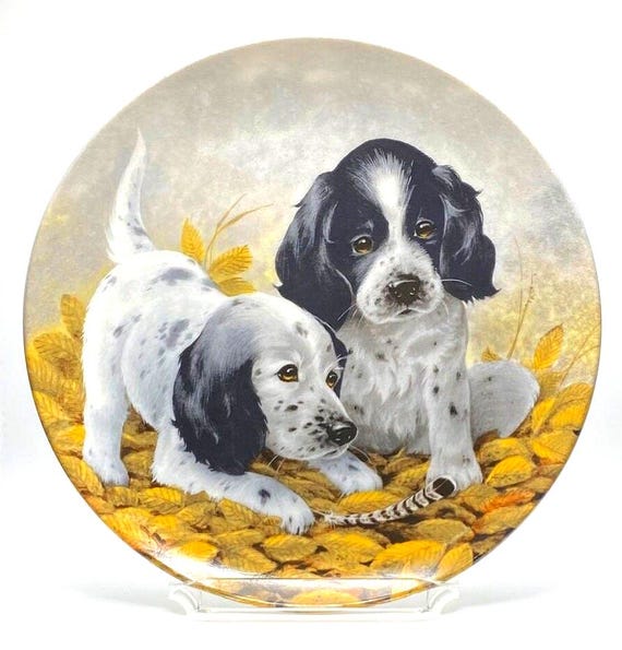 Collectible Vintage Knowles Fine Feathered Friends Plate - English Setters by Lynn Kaatz - Field Puppies Collection - Limited Edition 1989