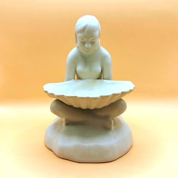 Van Briggle Shell Maiden Bowl Matte White Lady of the Pond Figurine