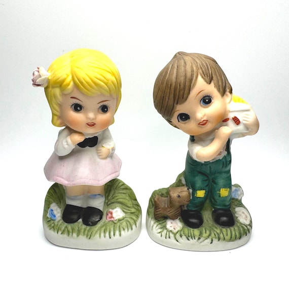 Sweet Pair of Vintage Bisque Boy & Girl Figurines - Hand Painted pair