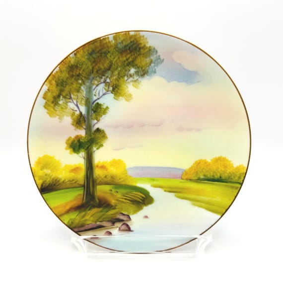 Colorful Sky Noritaki Plate - Vintage Hand Painted Scene with Trees