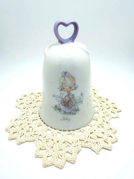 Charming Vintage July Bell with Purple Heart Hand - Precious Moment's Decor