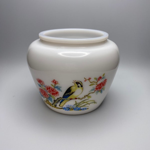 Vintage Avon Milk Glass Bird Ginger Jar/Floral Candle Holder/Flower Pot/Jar