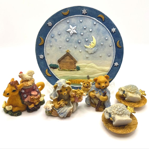 Retro 1995 Bear Nativity Miniature Tea Set - Vintage Holiday Collectible