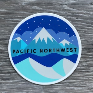 Pacific Northwest Vinyl Sticker: Teal Blue Mountain Design