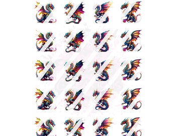 Colorful Dragon Nail Art Decals- Waterslide Nail Decals