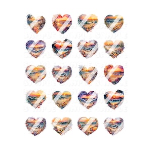 Heart Beach Sunset Nail Decals  - Waterslide Nail Decals