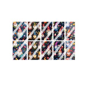 May include: A set of 12 digital paper designs featuring colorful gnomes with mushrooms and flowers on a dark background.