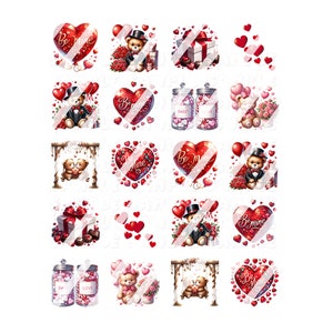 Valentines Day -  Hearts Valentine&#39;s Day Bear Nail Art Decals- Waterslide Nail Decals