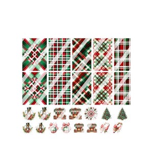 May include: Set of eight digital paper designs featuring a red and green plaid pattern. The digital papers are perfect for creating holiday crafts, scrapbooking, and other creative projects.