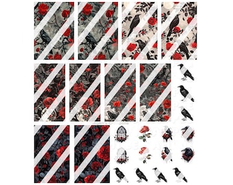 Crows and Roses Nail Art Decals - Waterslide Nail Decals