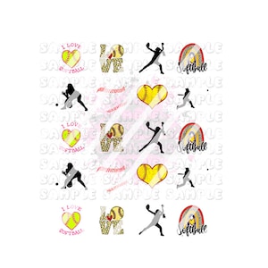 Softball Nail Art Decals - Waterslide Nail Decals