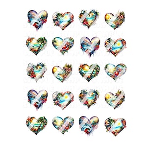 Heart Beach Sunset Flower Nail Decals  - Waterslide Nail Decals