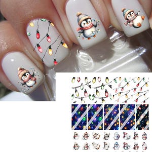 Weihnachtslicht Weihnachtspinguin komplette Nagel-Kunst-Abziehbild - Wasserschiebe-Nagelabziehbild