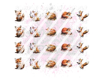 Watercolor Fox Nail Art Decals - Waterslide Nail Decals